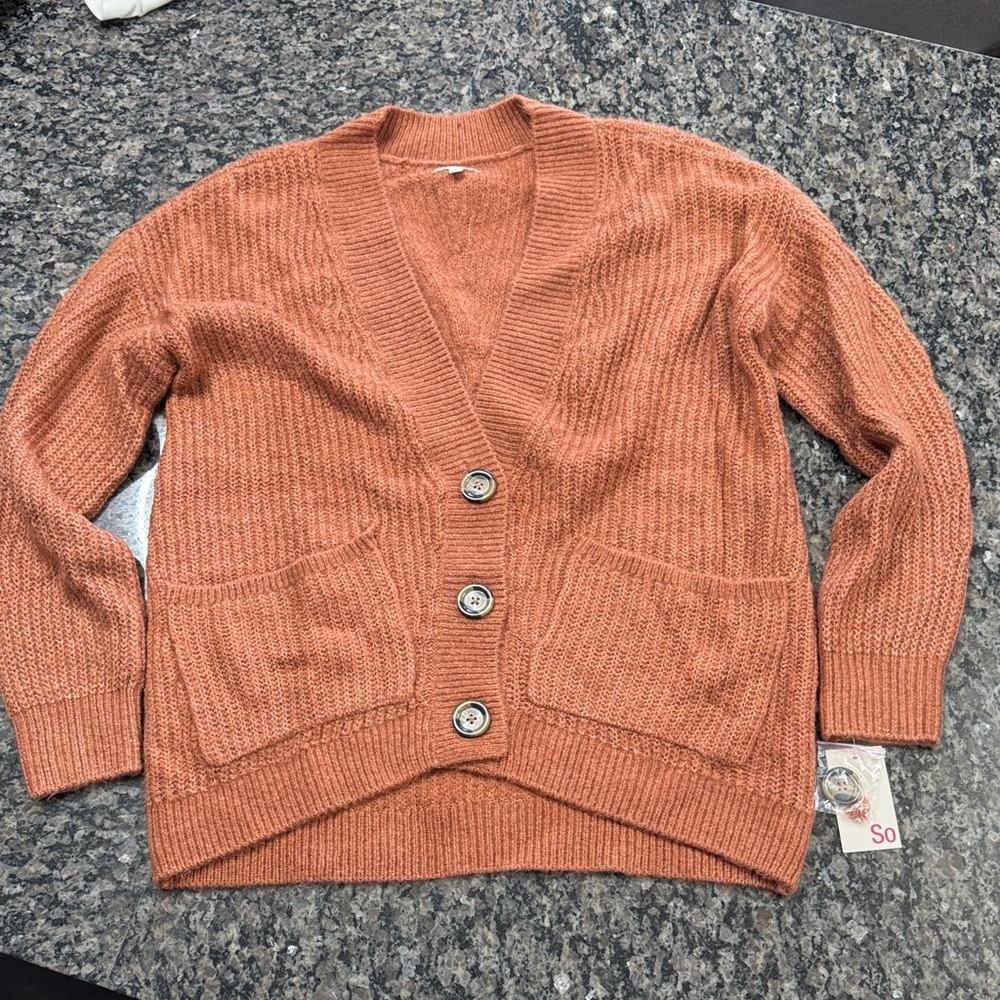 SO Women's Warm Orange Cardigan Sweater NWT S